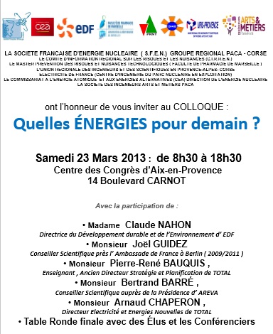 Colloque SFEN/PACA-Corse du Samedi 23 Mars 2013 